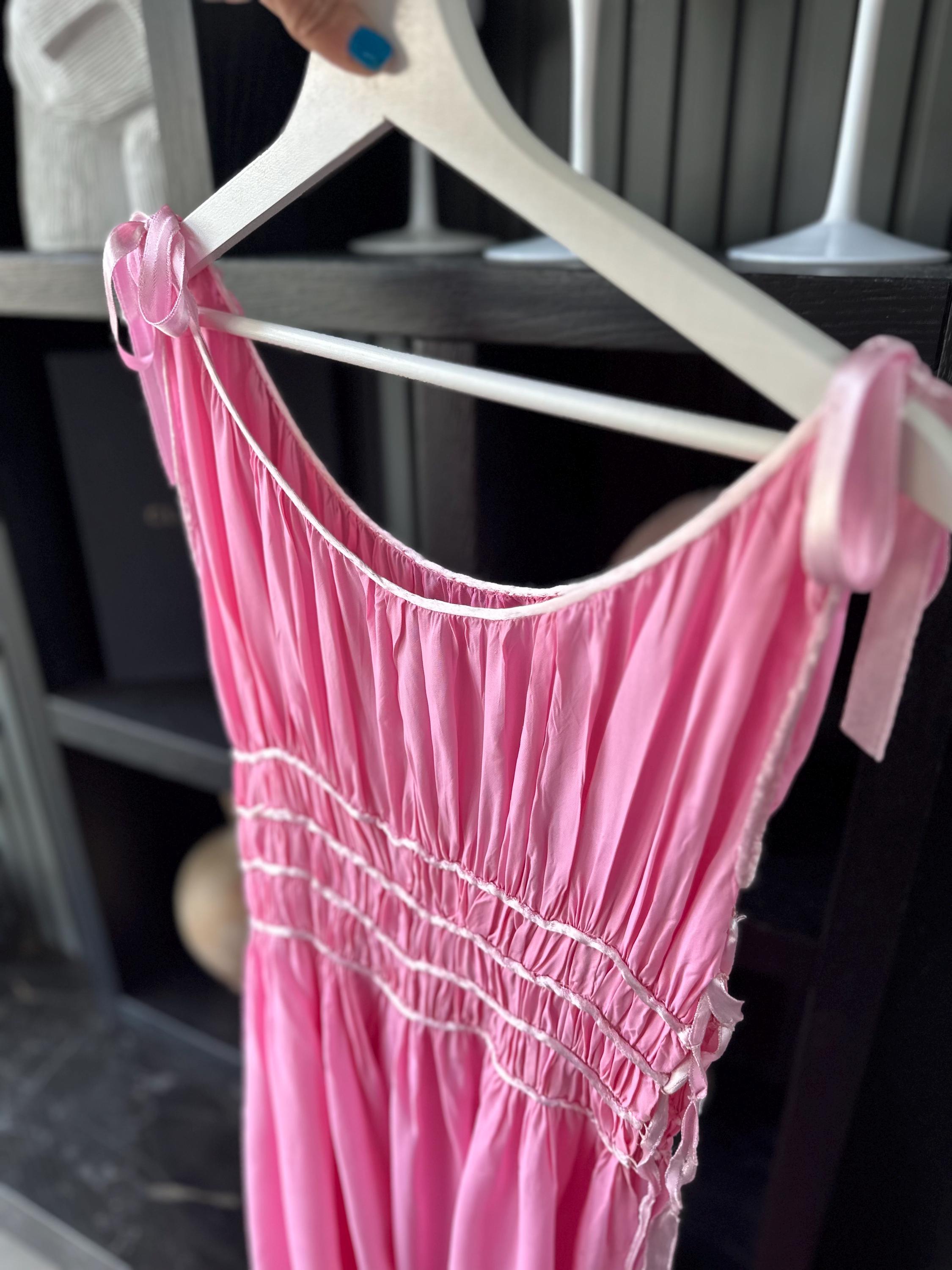 1940s Pink Gown | ruffle bodice Slip.