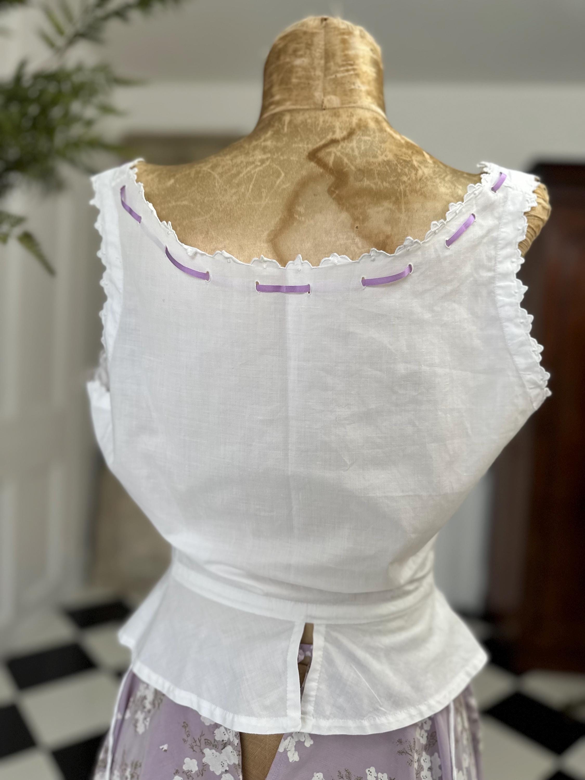 Vintage 1910s white Hand Embroidered Corset Cover with Monogram M B
