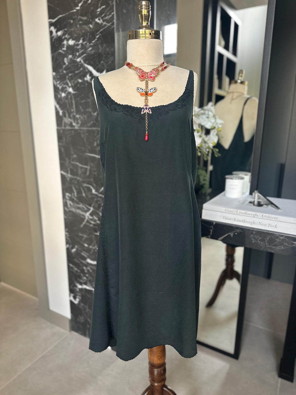 1940s Washed Black Silk Slip – Extra Large Archive Piece, Midi Silhouette