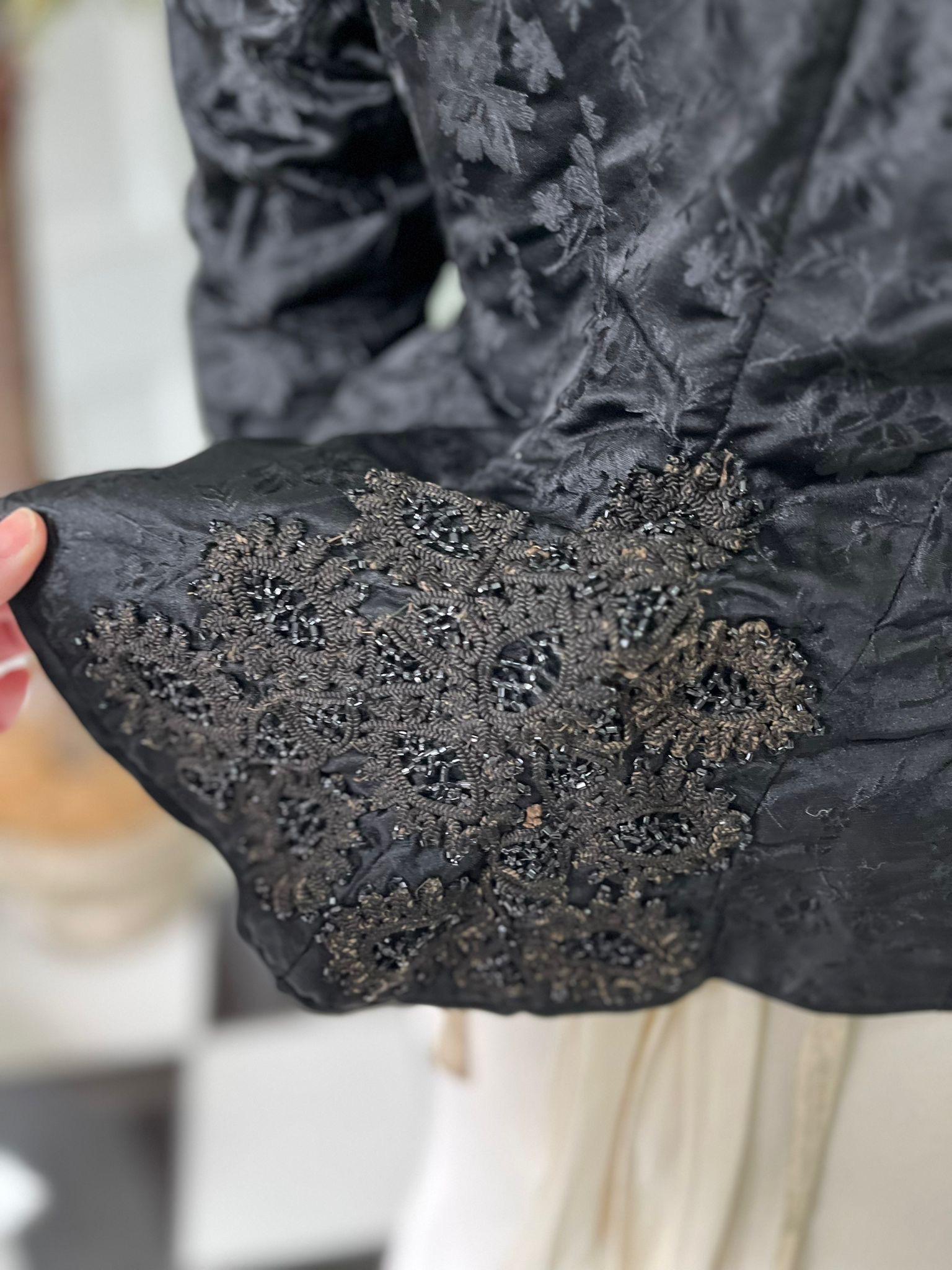 Exquisite Victorian Black Silk Bodice – Heavy Jet Beaded Embellishments long sleeve