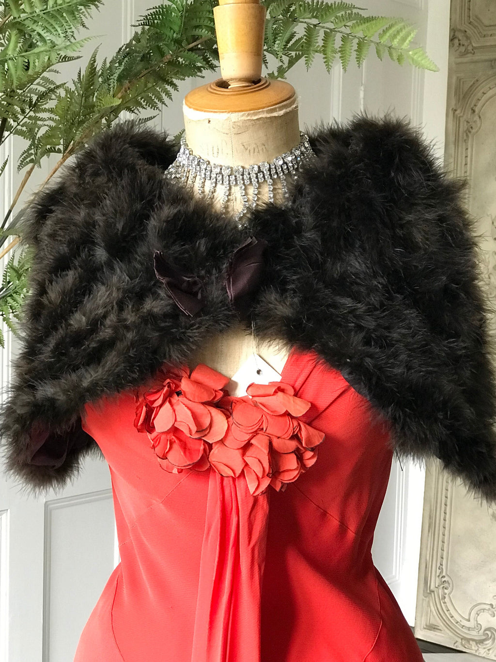 1930s Brown marabou feather shawl cape shrug
