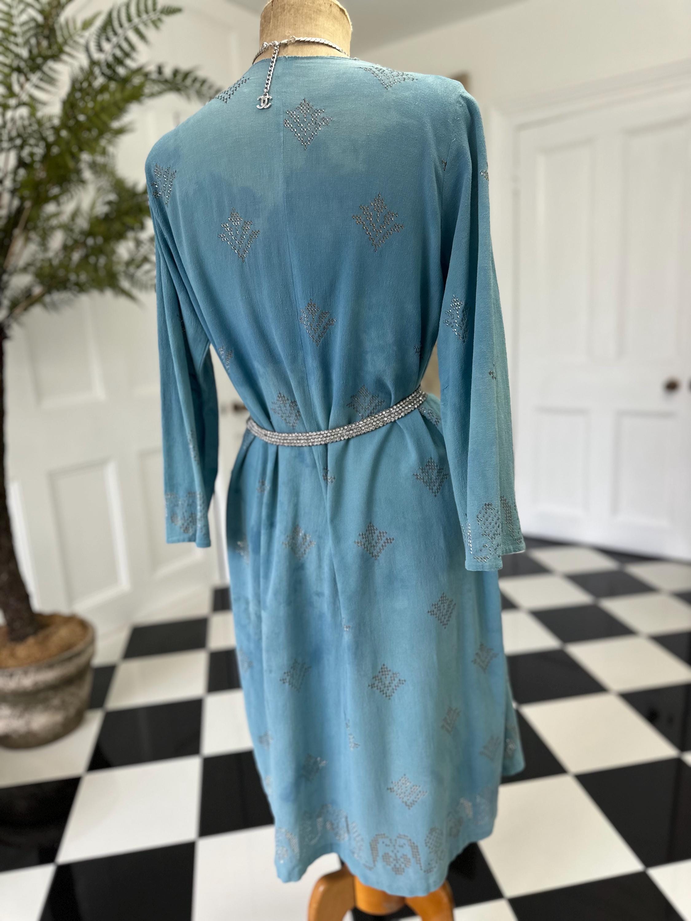 1920s blue silk georgette with duster coat