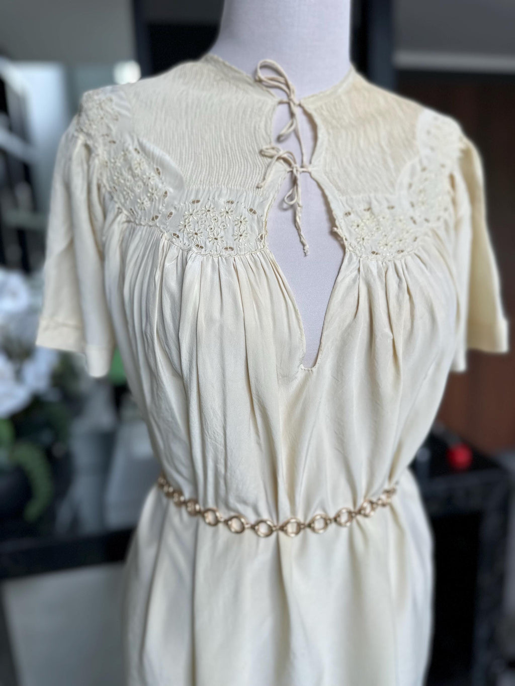 Antique 1920s-1930s Hand-Smocked Silk Gown – Rare Art Deco Collector's Piece