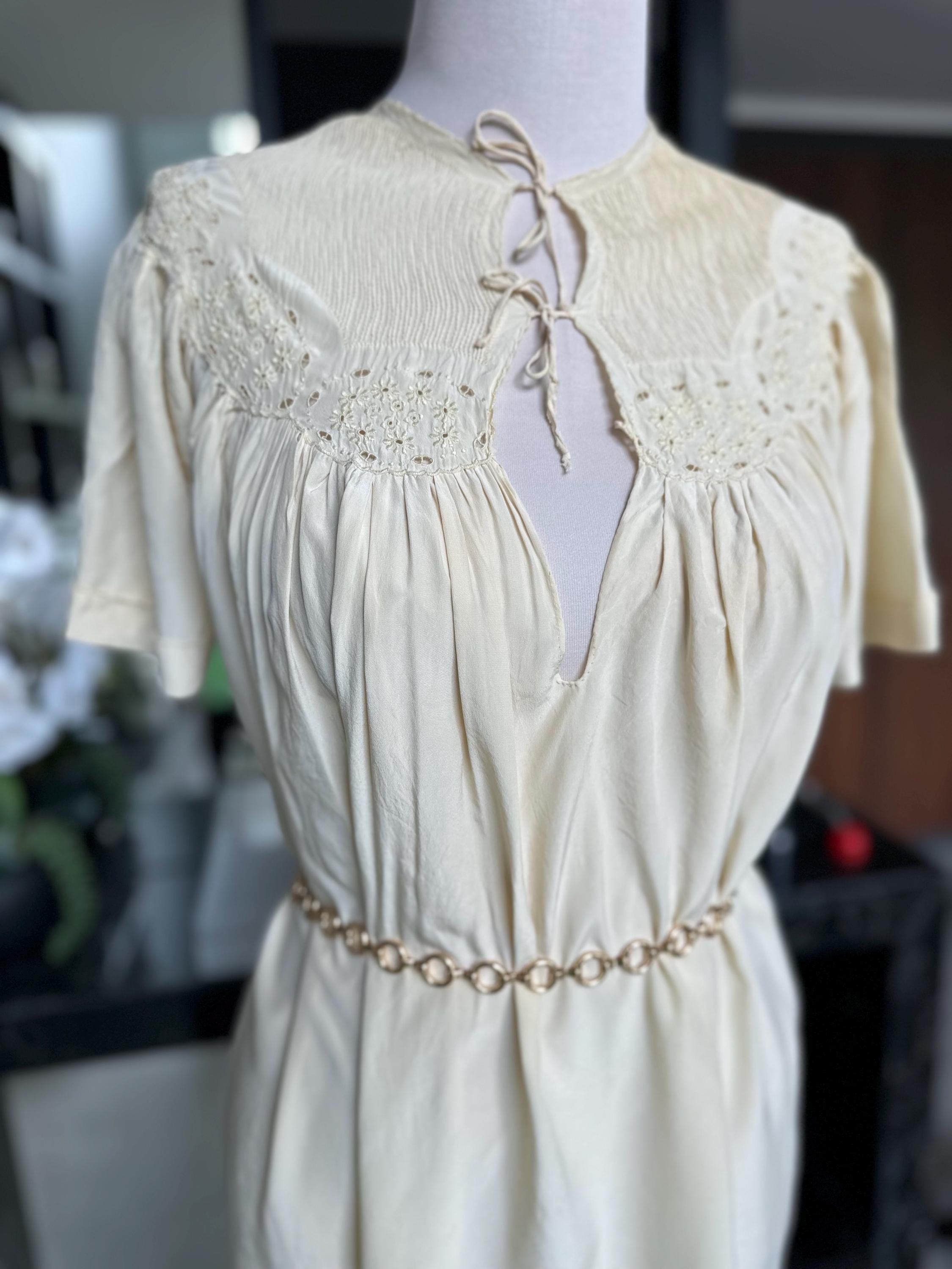 Antique 1920s-1930s Hand-Smocked Silk Gown – Rare Art Deco Collector's Piece