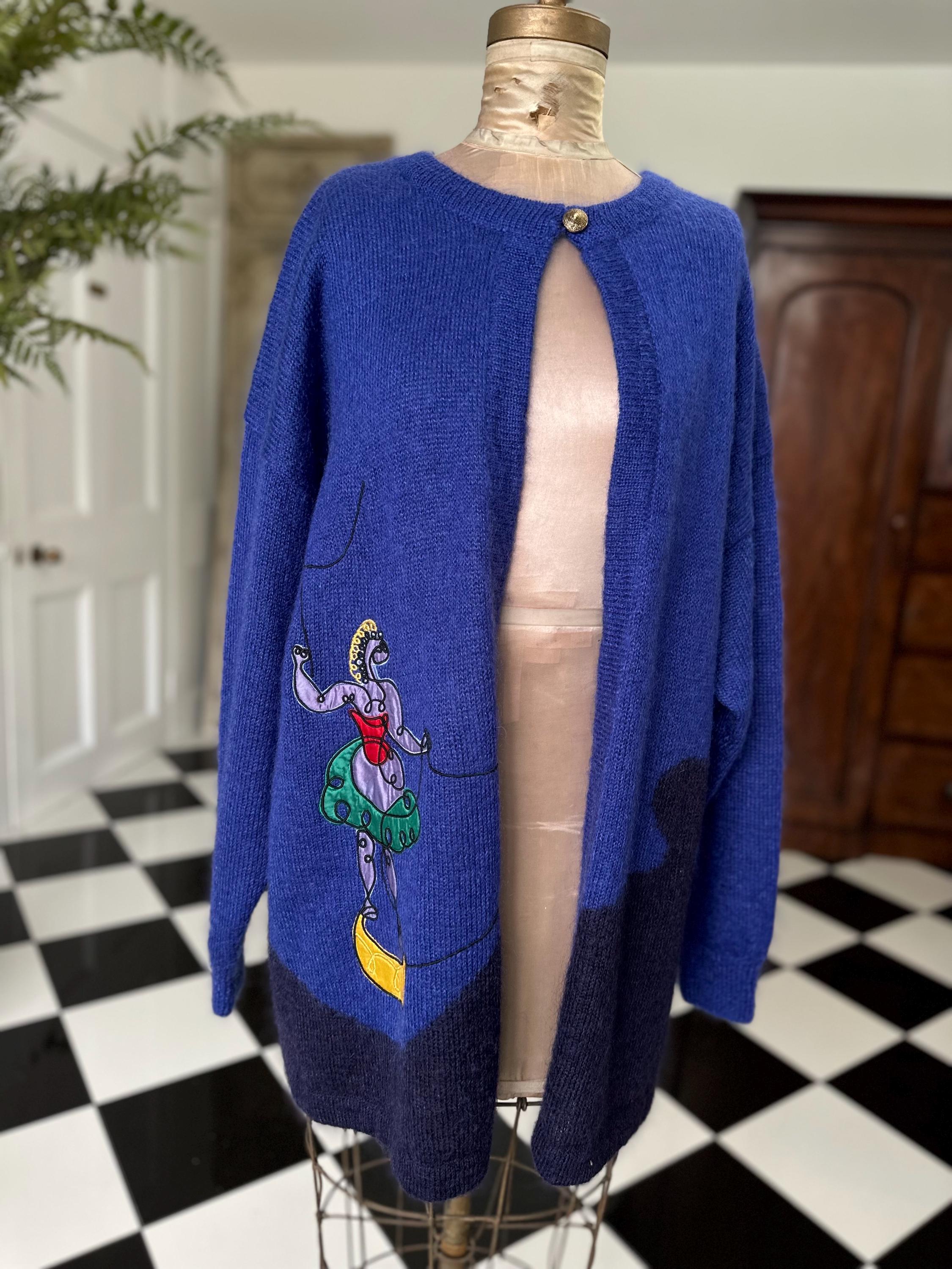 Vintage Mohair Long Cardigan by Jacques Vert with Horse Design