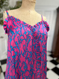 1970s Vintage silk spaghetti summer dress in hot pink and turquoise