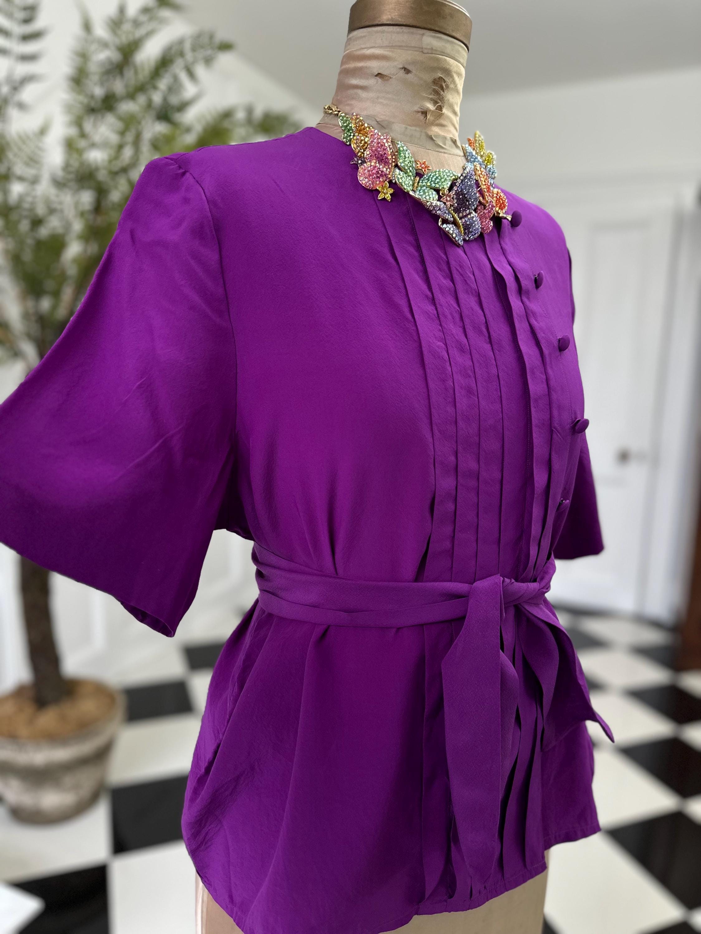Vintage Deep Purple Silk Blouse with silk belt