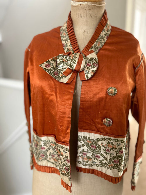 1890s Antique burned orange  silk satin victoria jacket