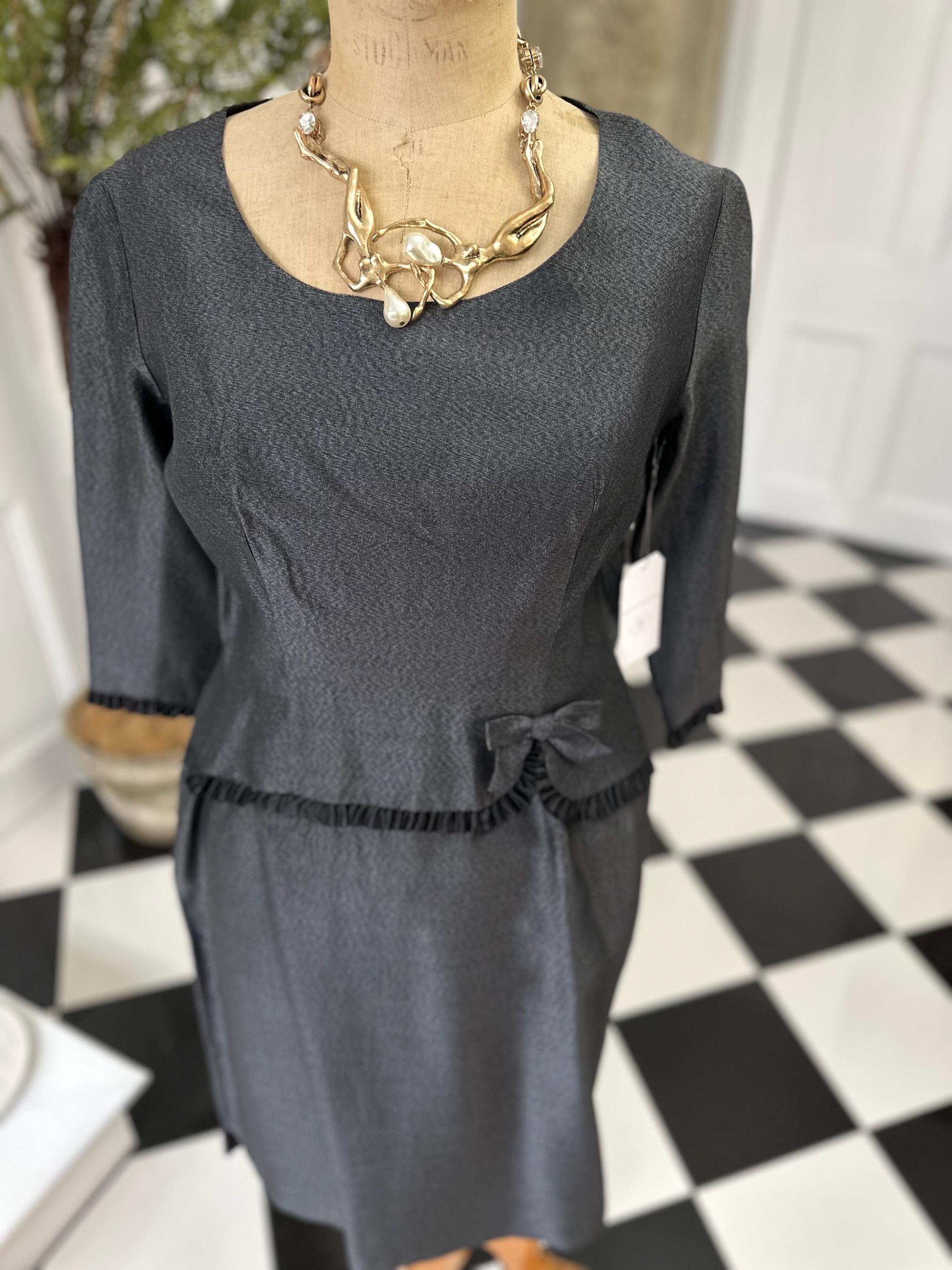 1950s Grey lame wiggle sheath dress