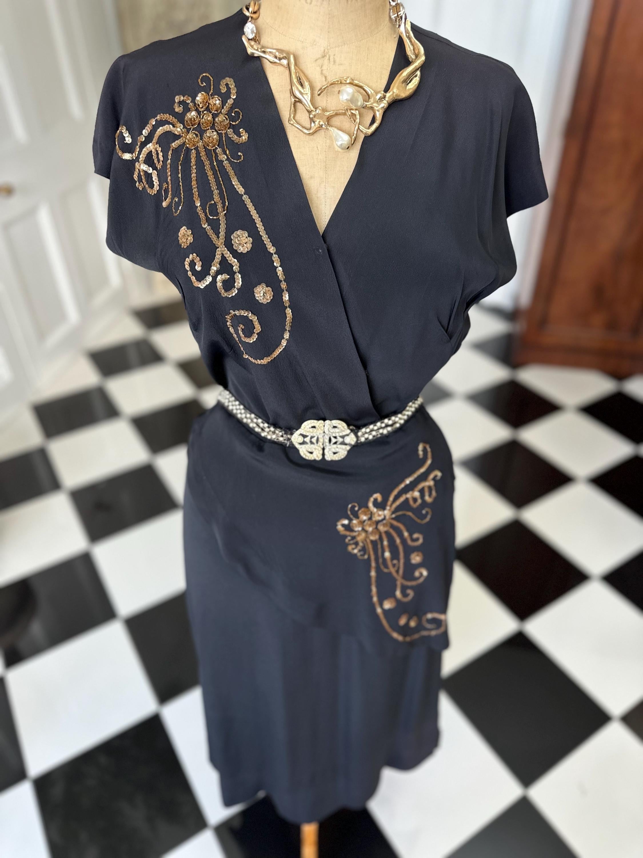 1940s black dress with sequin details