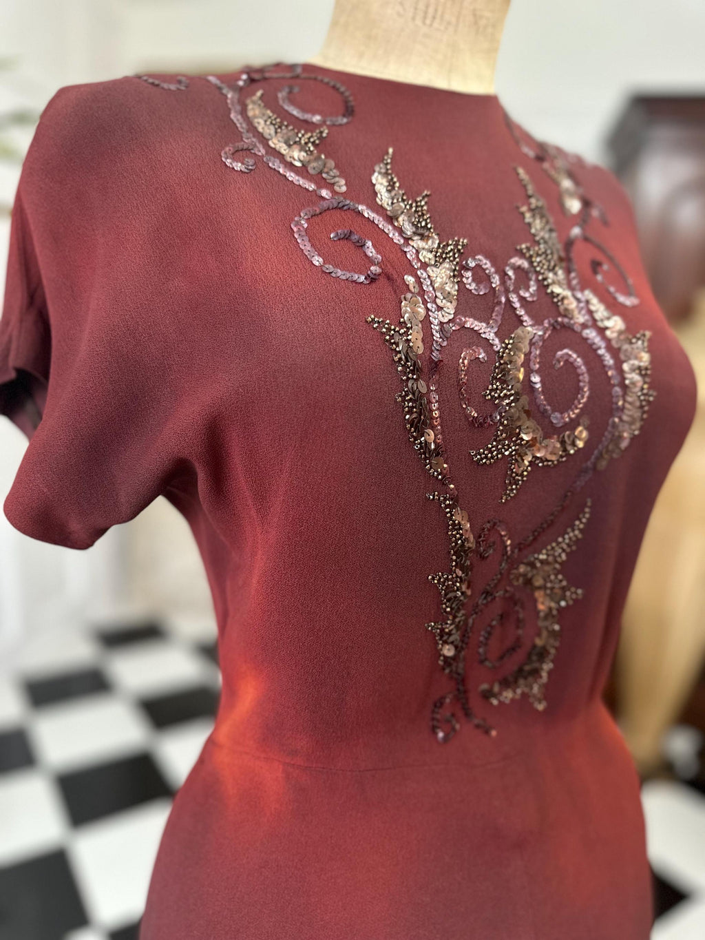 1940s Bramley Franklin Simon’s tie dye sequin embellished dress