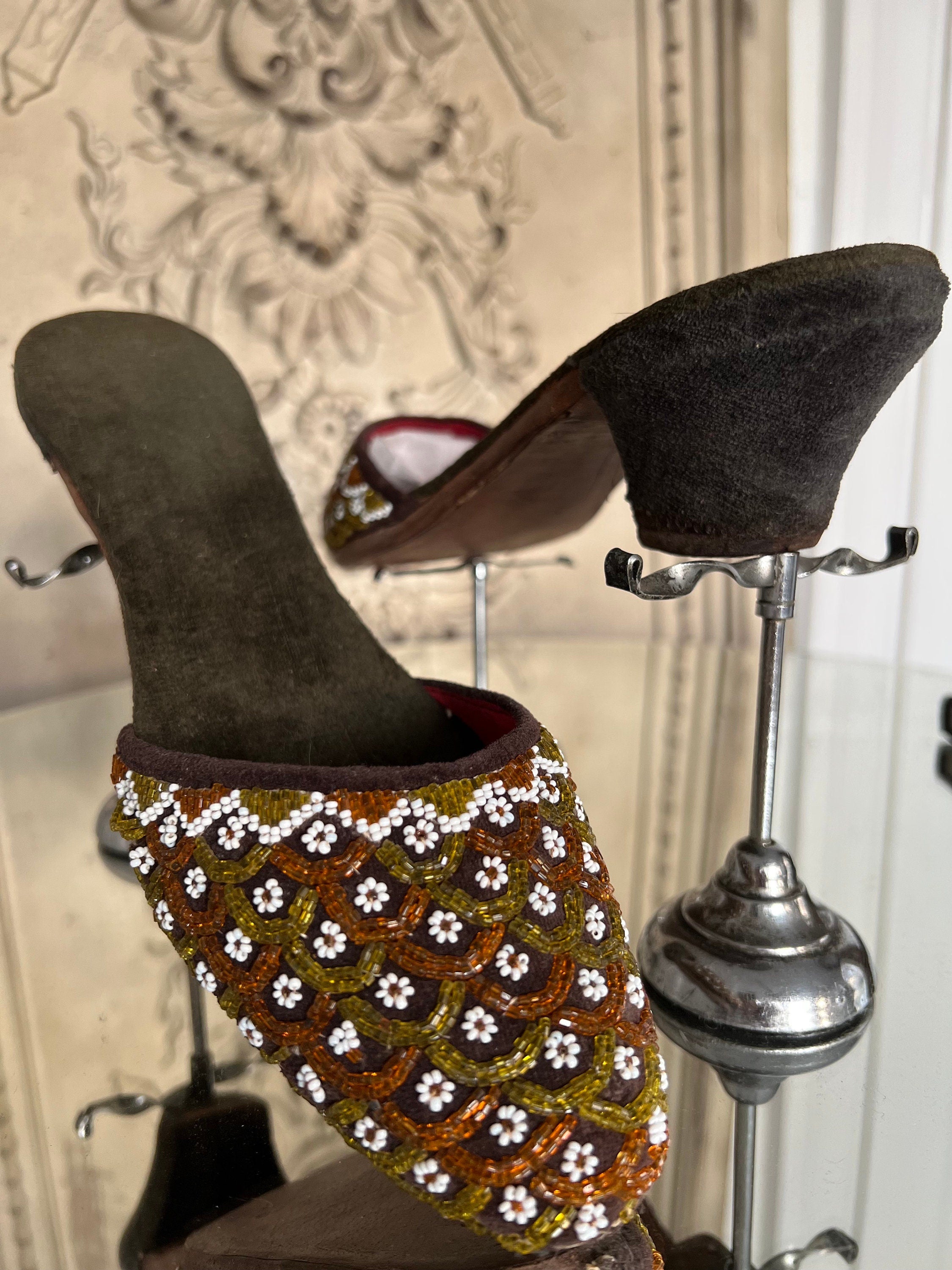 Antique 1920s glass beaded slippers manila
