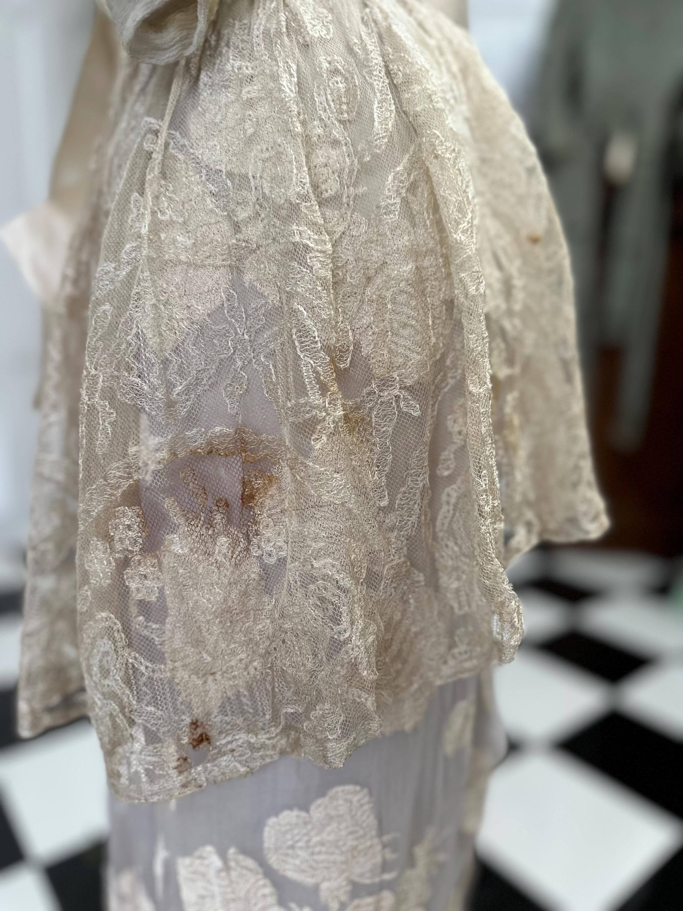 Edwardian Lace & Silk Dress: Titanic Style Rhinestone Trim, UK 8/10