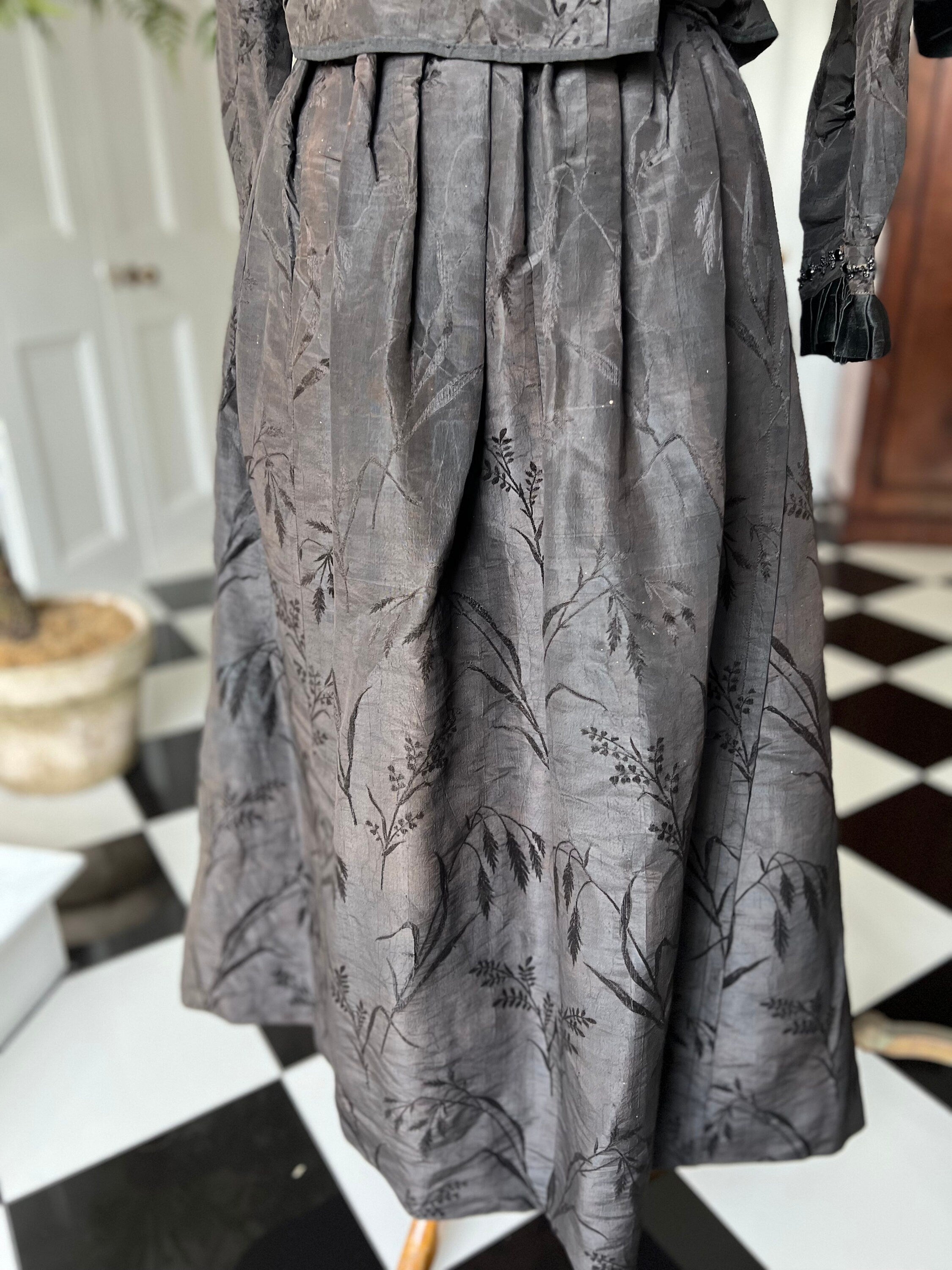 1890s  Victorian black silk embellished bodice and skirt
