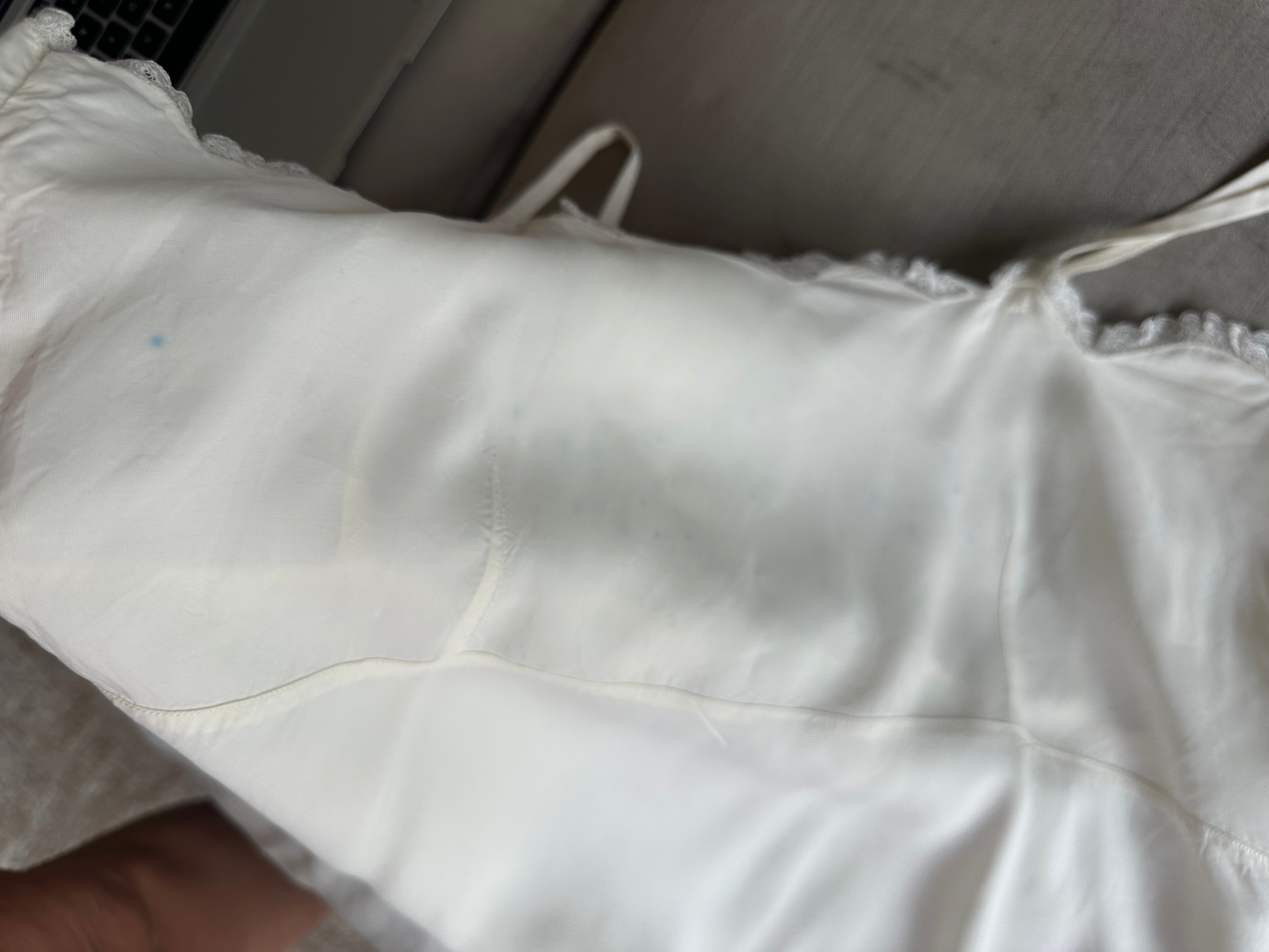 1930s White short slip dress with hand embroidery
