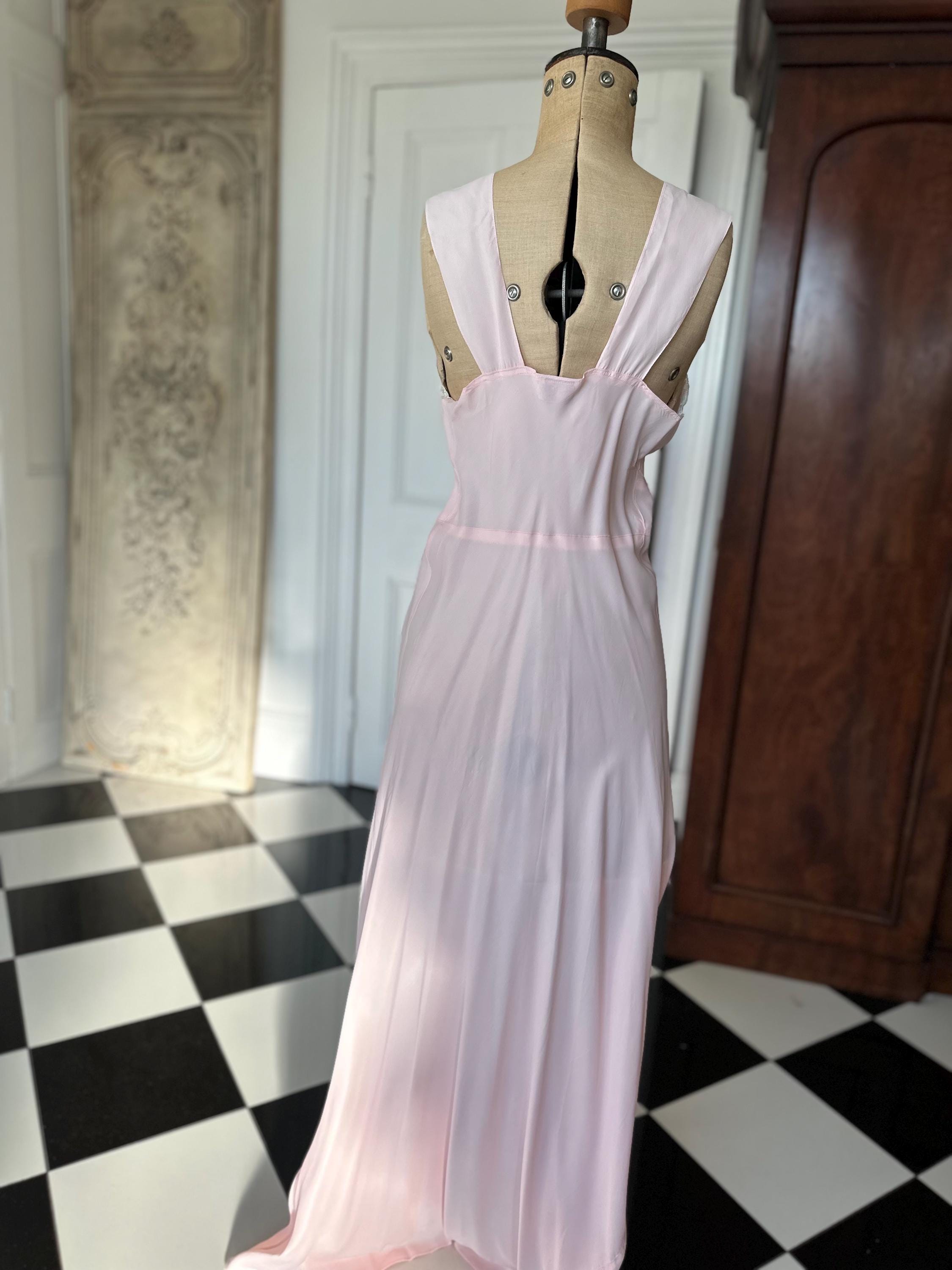 Vintage 1930s pink bias cut maxi dress