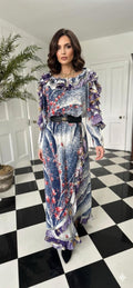 Vintage 1980s Diane Freis floral frilly Georgette maxi dress