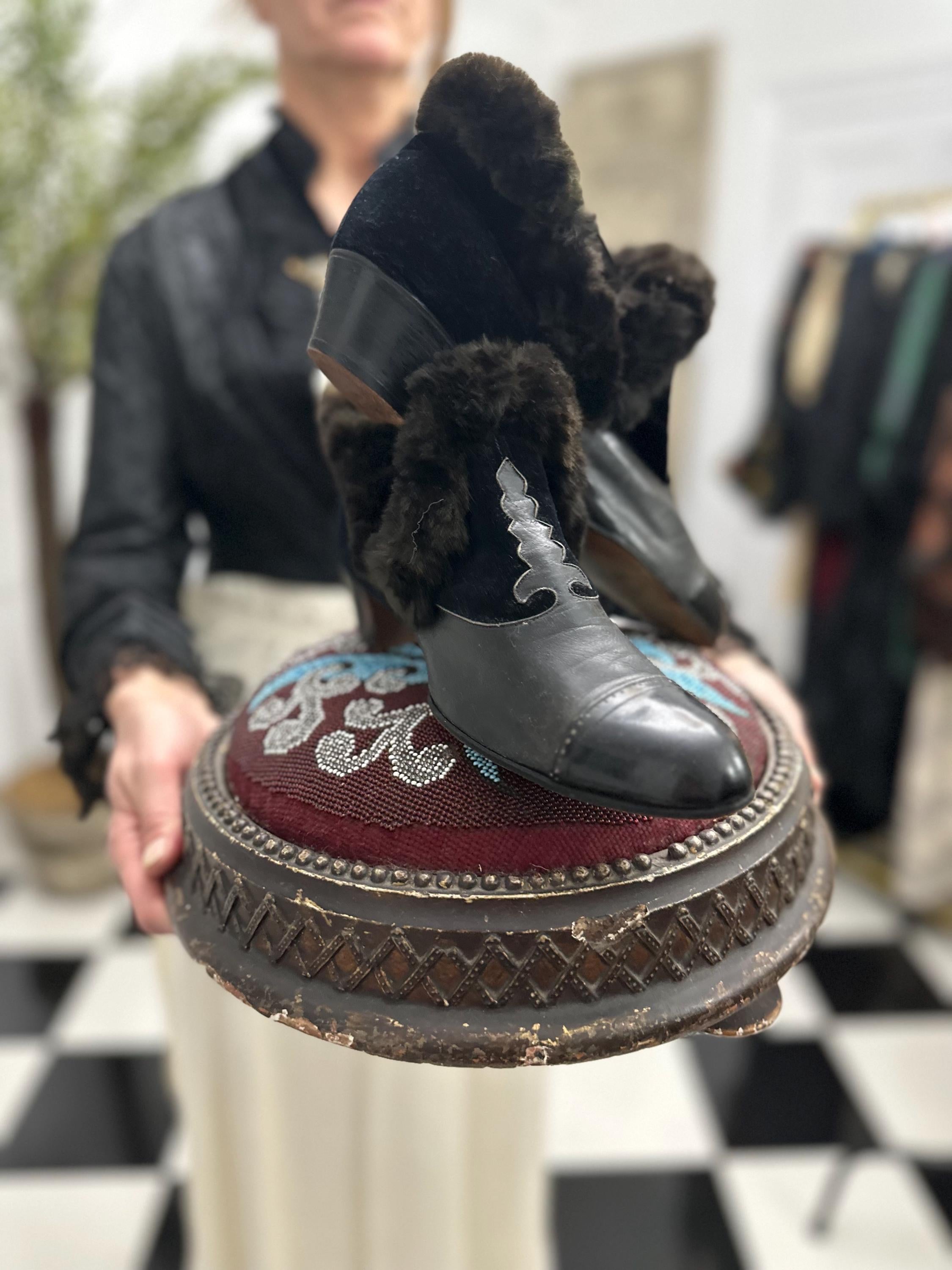Victorian early Edwardian lady’s winter slipper boots