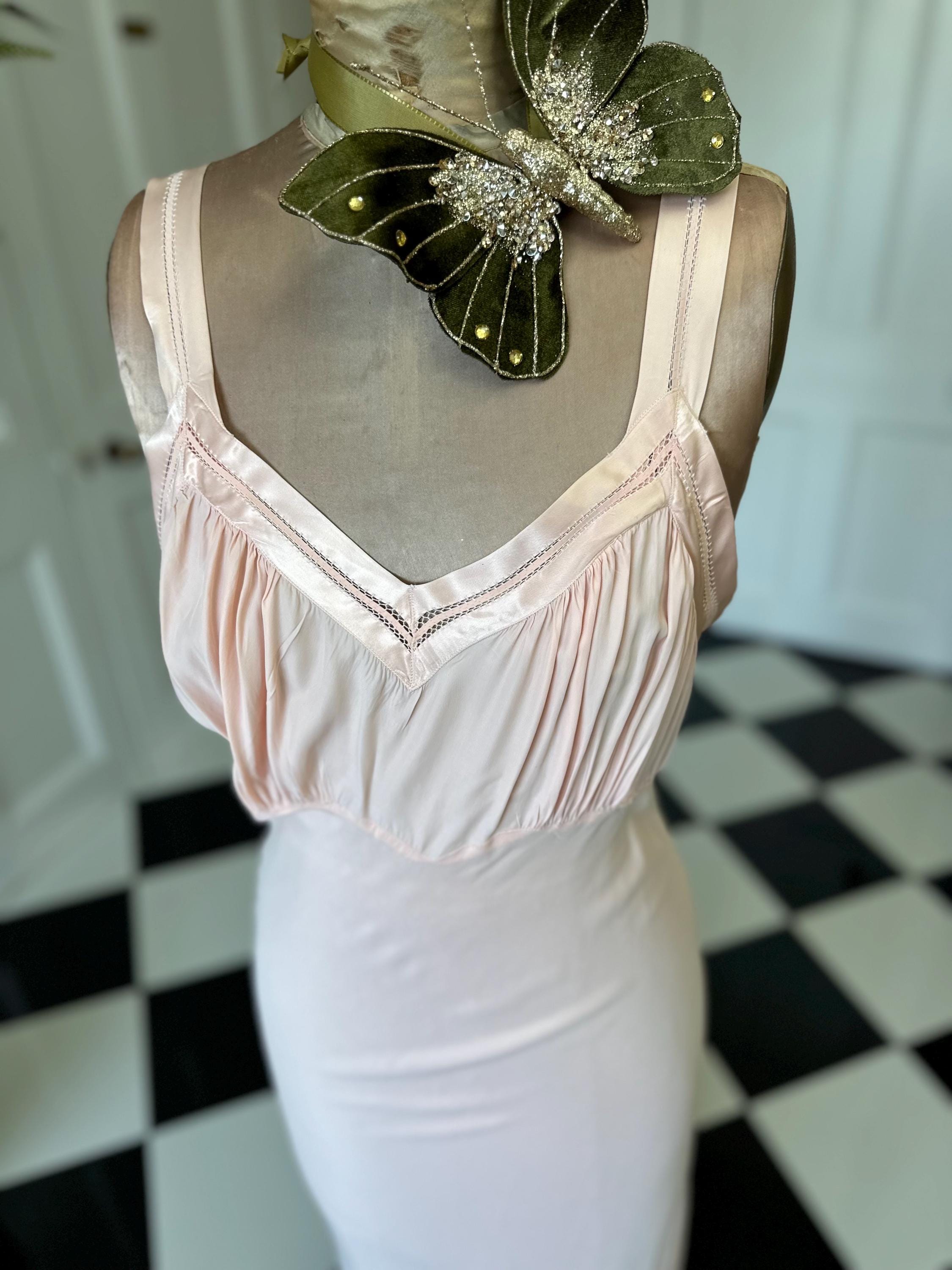 1930s Vintage Long Bias Cut Slip peach Dress by Barbizon