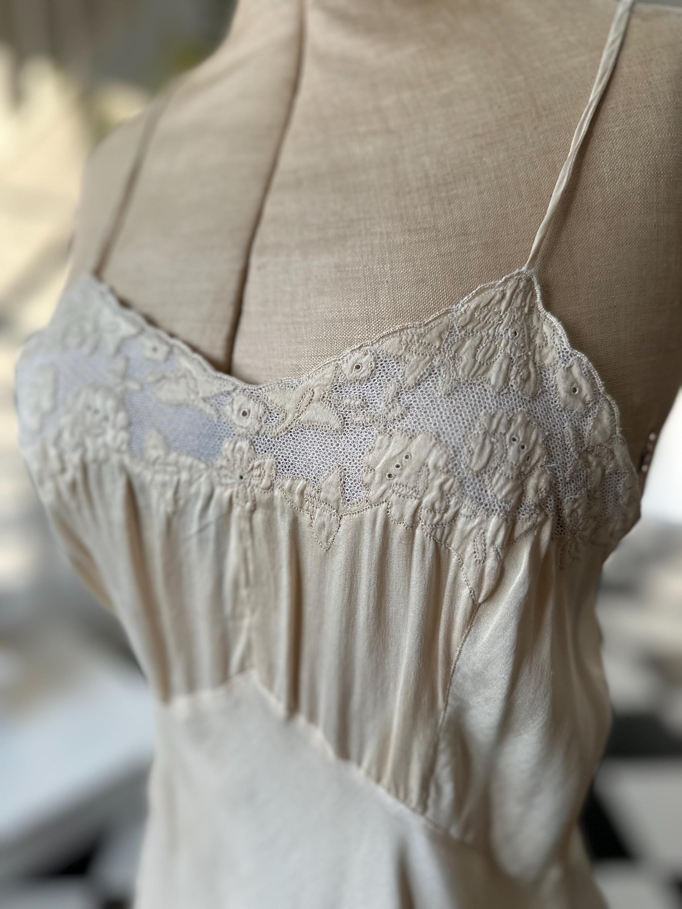 1930 Cream silk slip with embroidery to the front chest