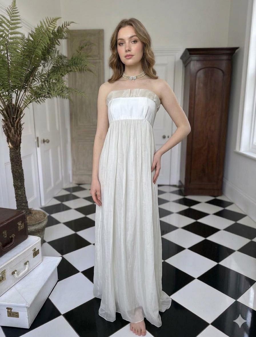 1970s long strapless silk dress