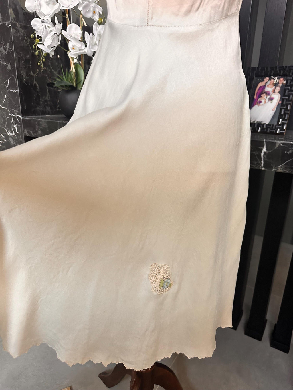 Vintage Silk Slip Dress - Embroidered Ivory silk  Nightgown - 1930s 1940s