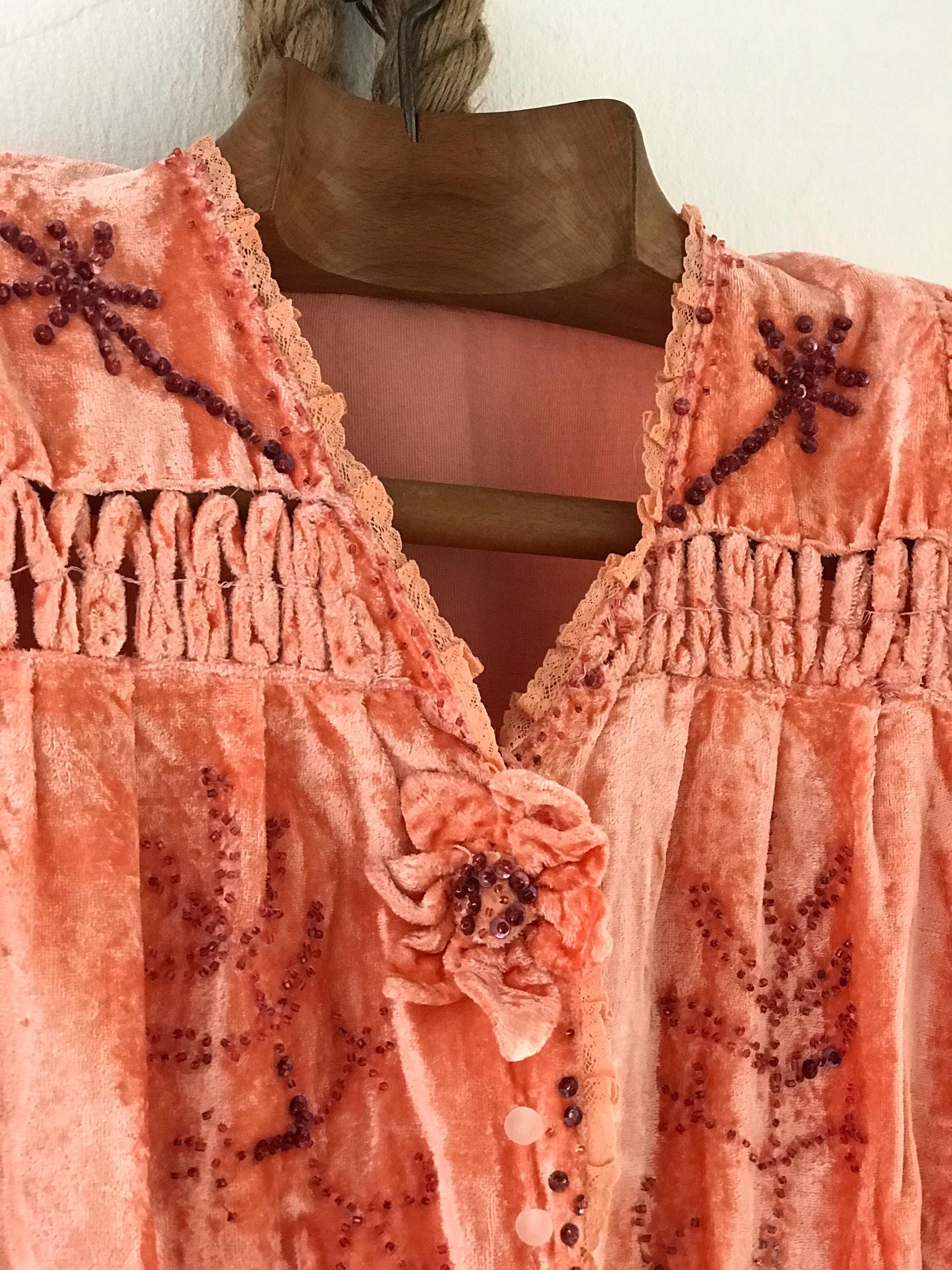 1940s Peach silk velvet dress
