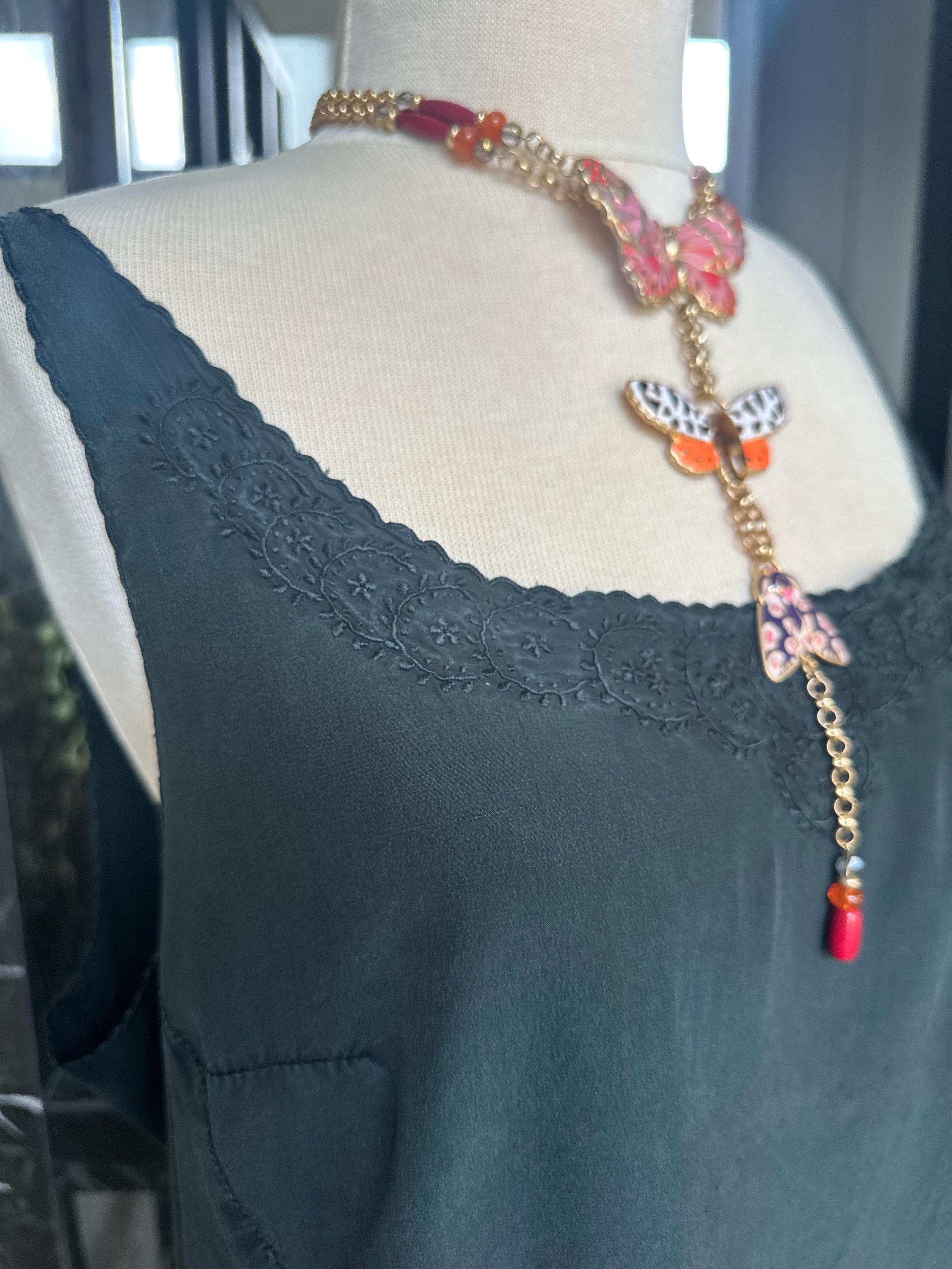 1940s Washed Black Silk Slip – Extra Large Archive Piece, Midi Silhouette