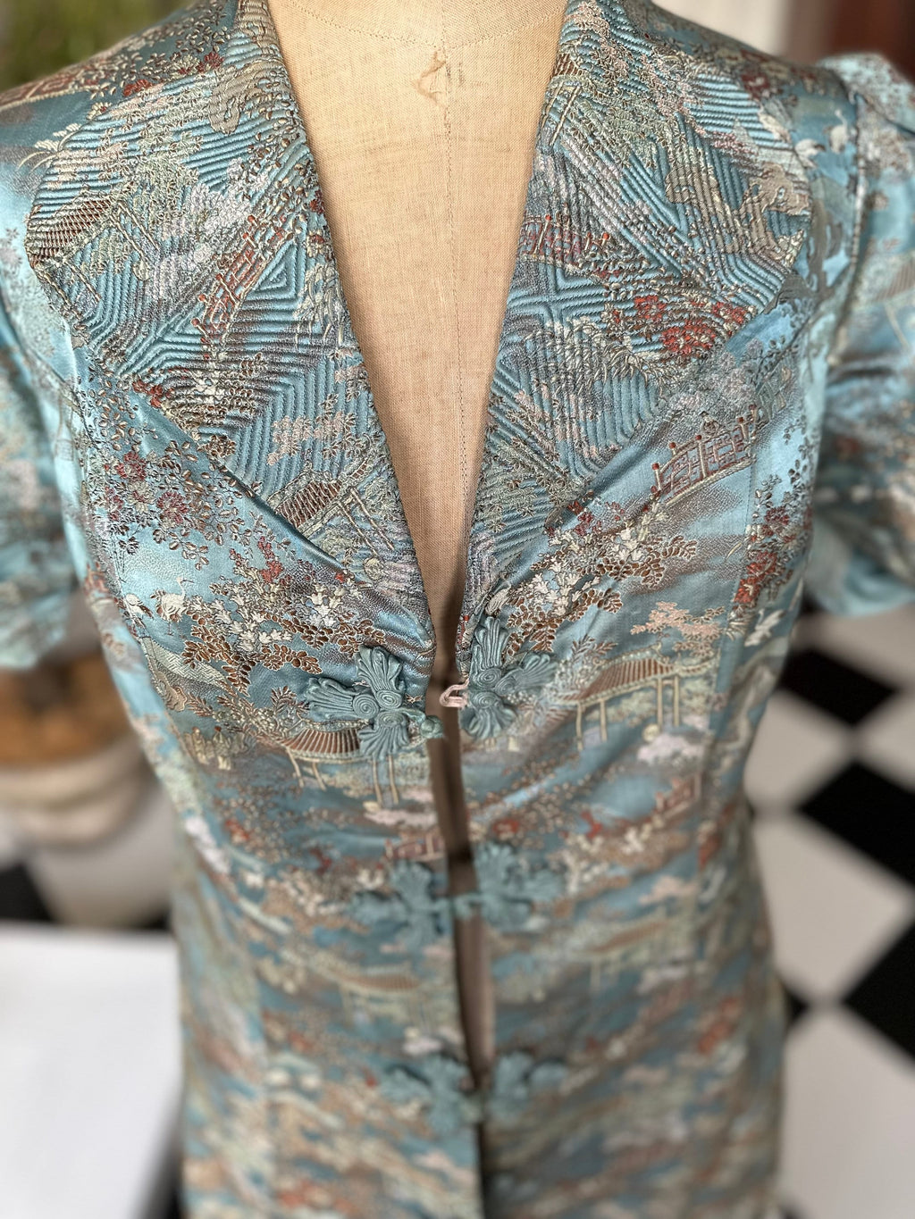 1930s Duck egg blue Silk Chinese robe house coat