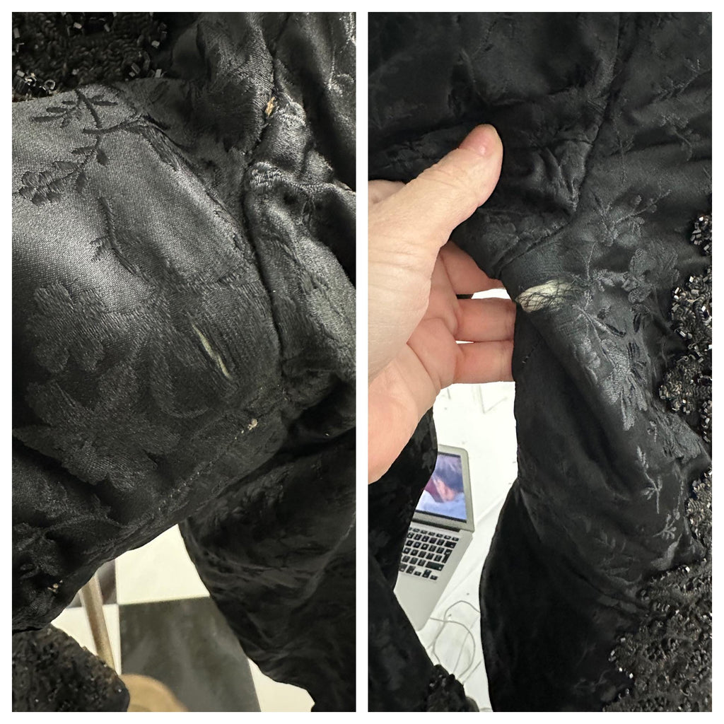Exquisite Victorian Black Silk Bodice – Heavy Jet Beaded Embellishments long sleeve