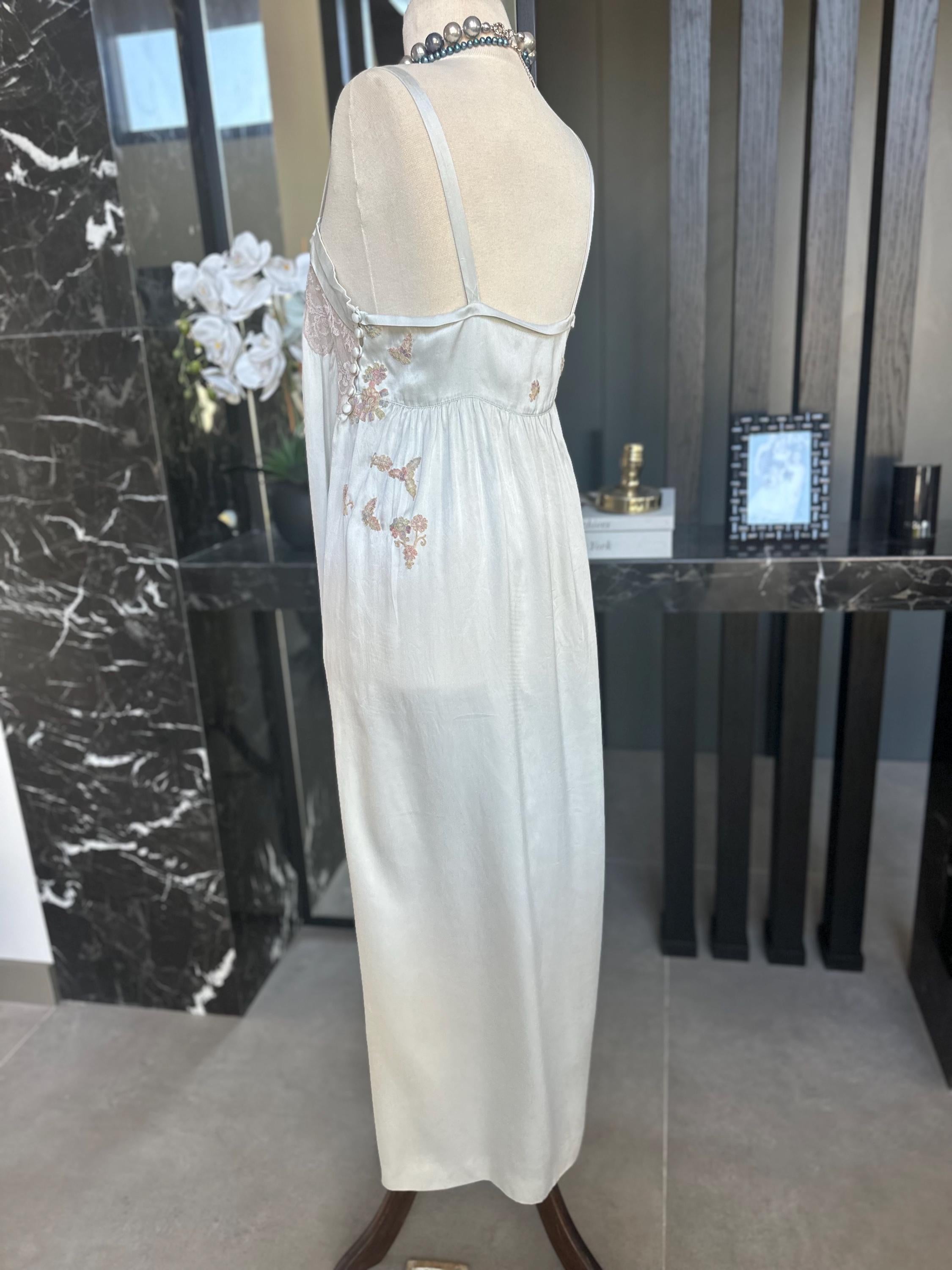 Vintage 1940s Grey Silk Slip Dress with lace Details