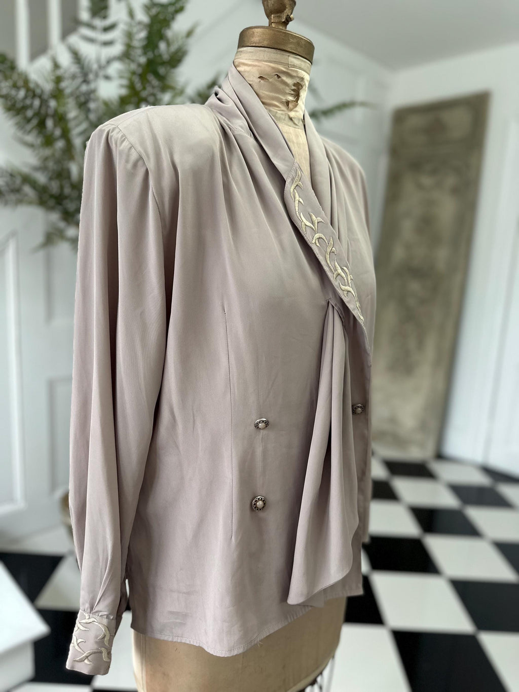 1980s Grey Blouse with Unique style with Embroidery