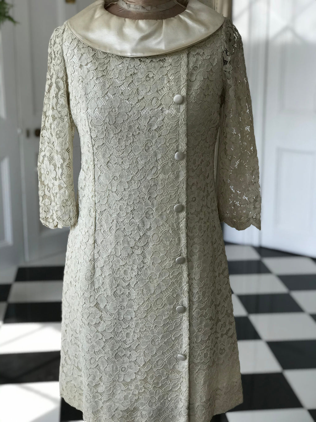 1960s silk satin and corded lace wedding dress  cocktail  dress