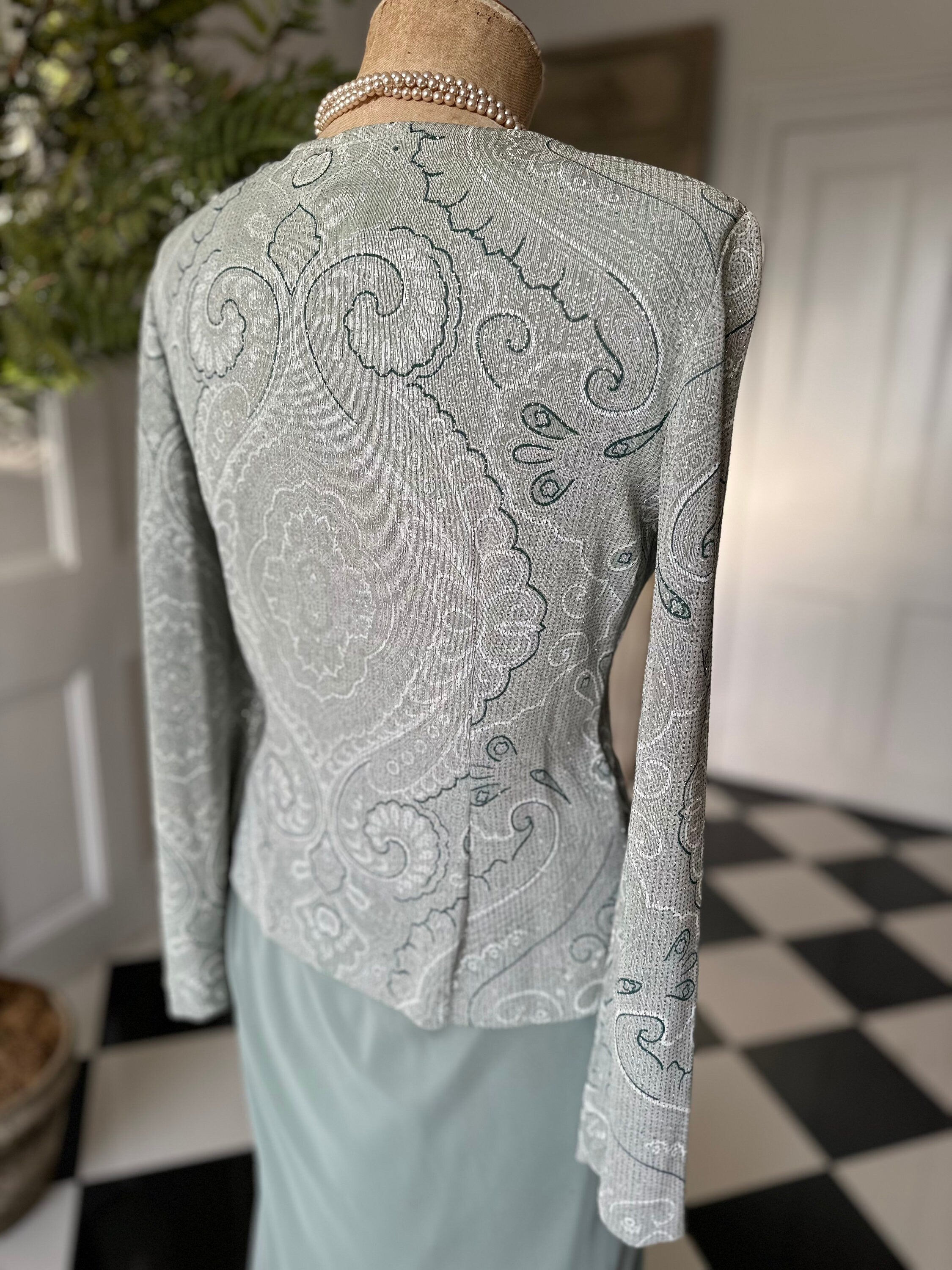 1970s Sage green dress blouse and skirt