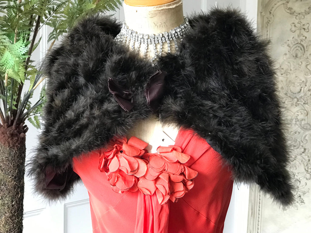 1930s Brown marabou feather shawl cape shrug