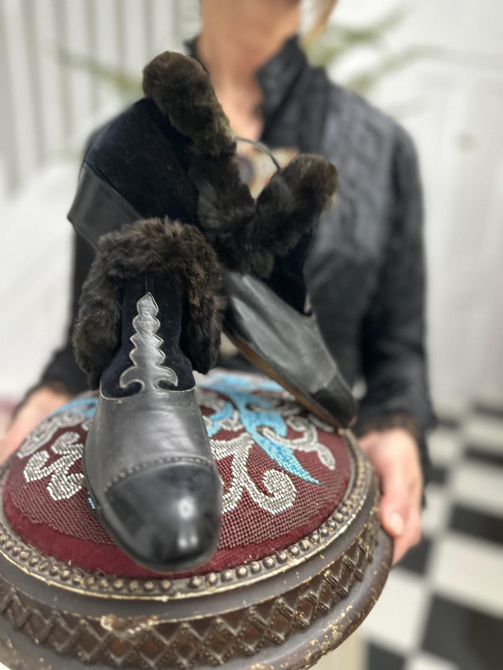Victorian early Edwardian lady’s winter slipper boots
