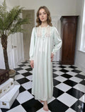 1940s Romantic long sleeve mint green with lace detailed smock nightdress