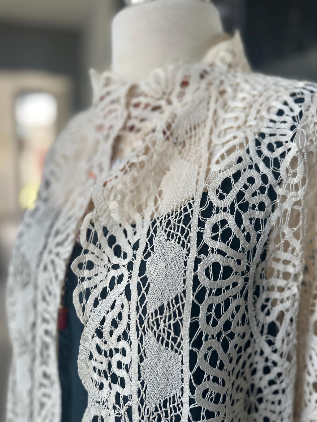Vintage Art Deco Tape Lace Duster | 1920s-1940s Guipure & Battenberg Robe