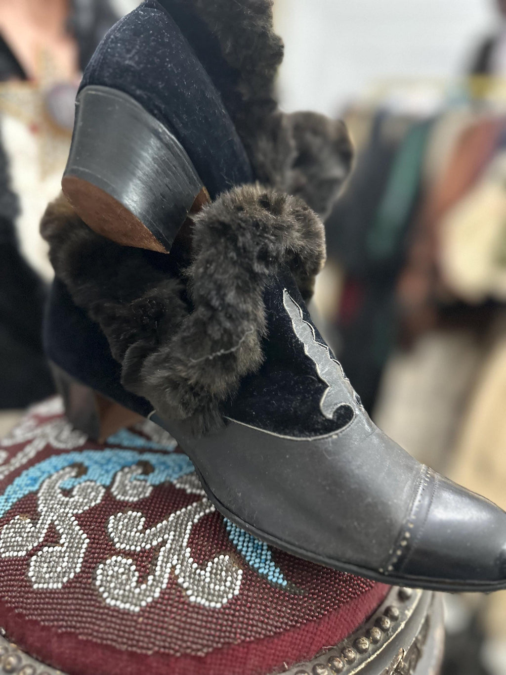Victorian early Edwardian lady’s winter slipper boots