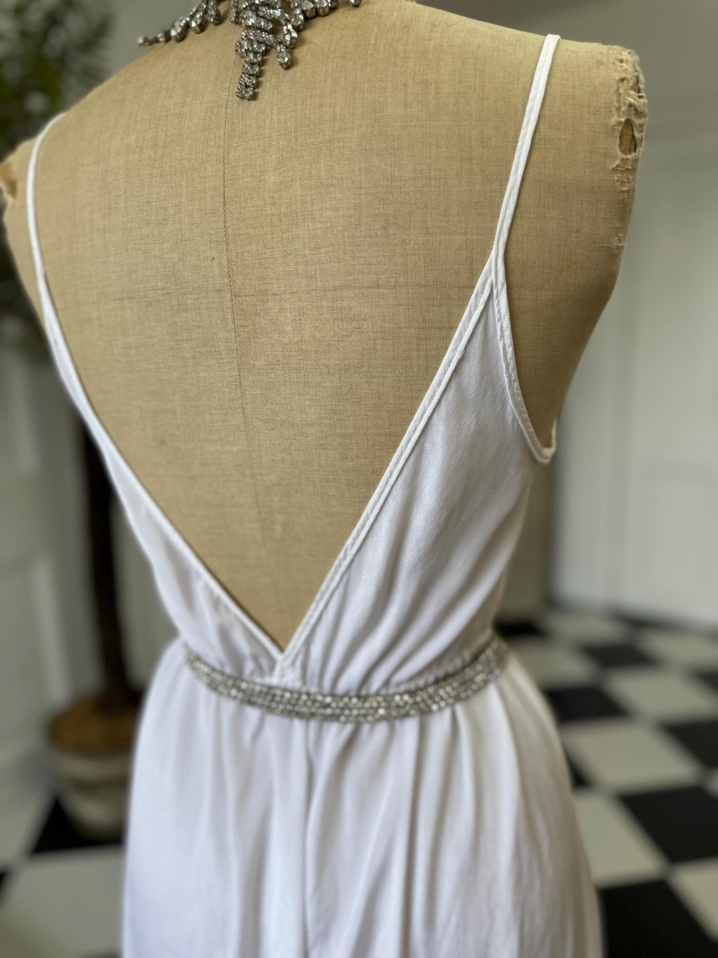 Vintage Long White Silk Slip with Lace Detailing