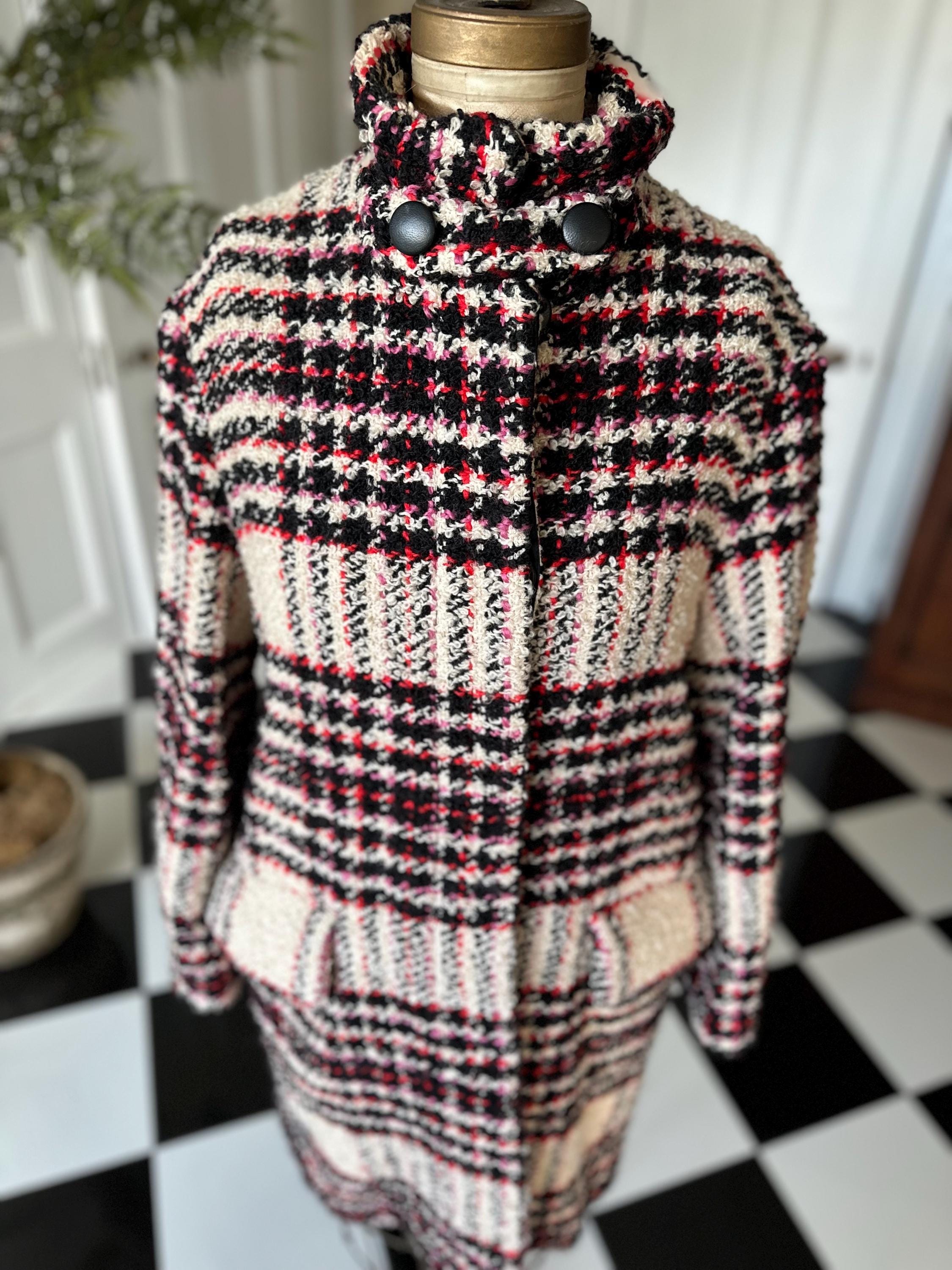 Designer Marni tweed coat on white black pink U.K. 12