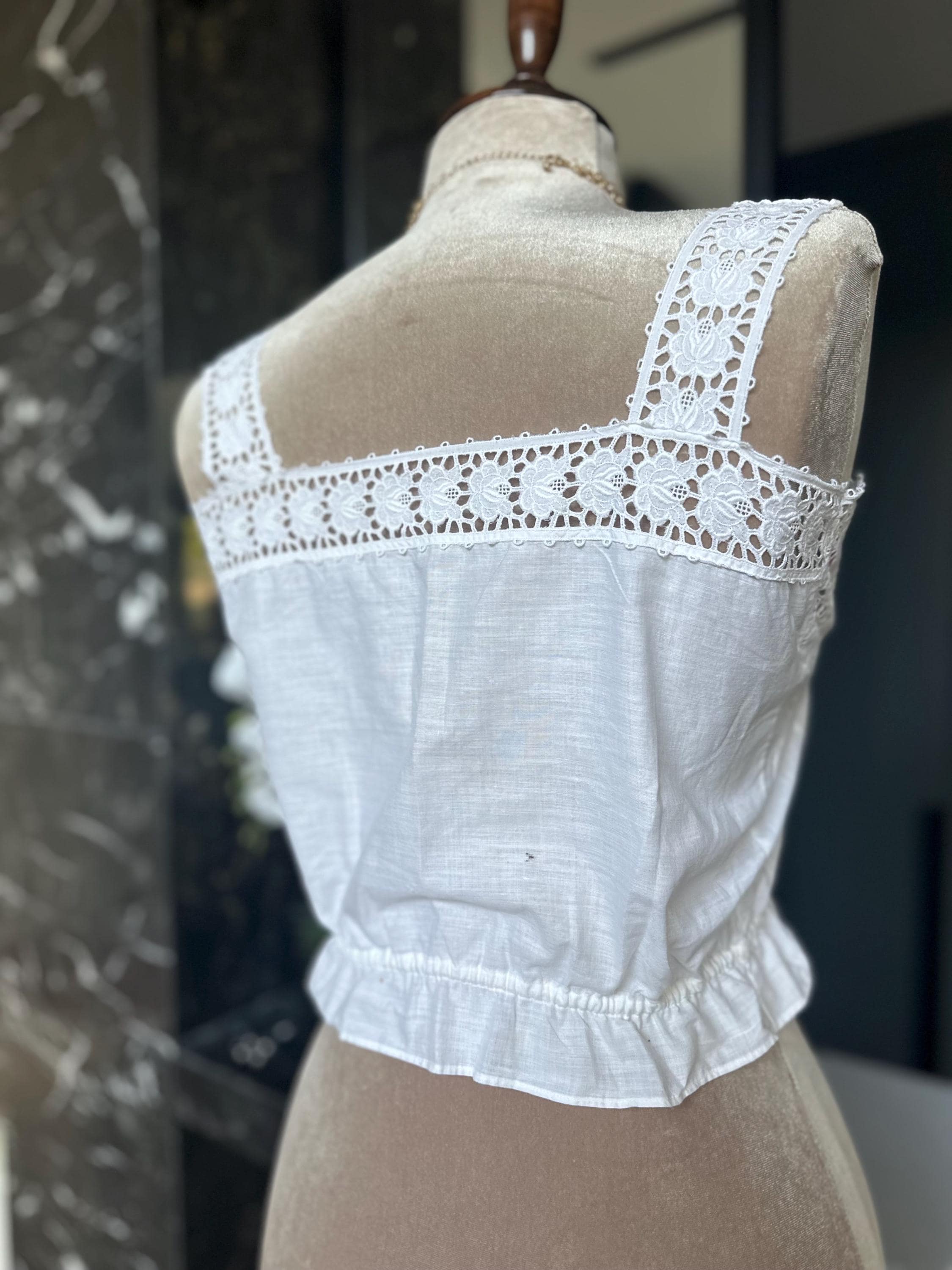 The "Petal & Lace" Archive Top – Rare 1930s Cotton Eyelet Camisole with Pink Silk Ribbon