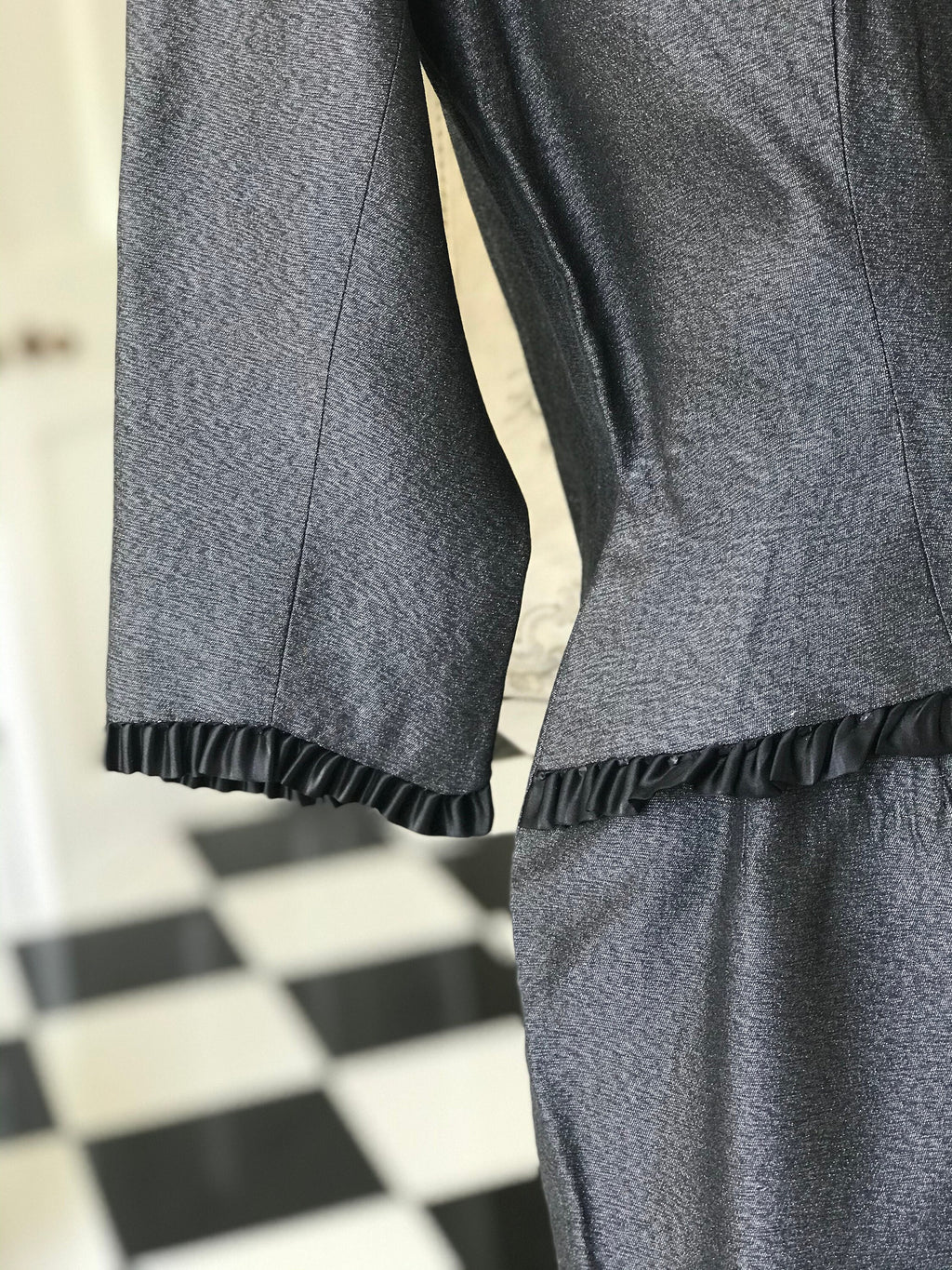 1950s Grey lame wiggle sheath dress