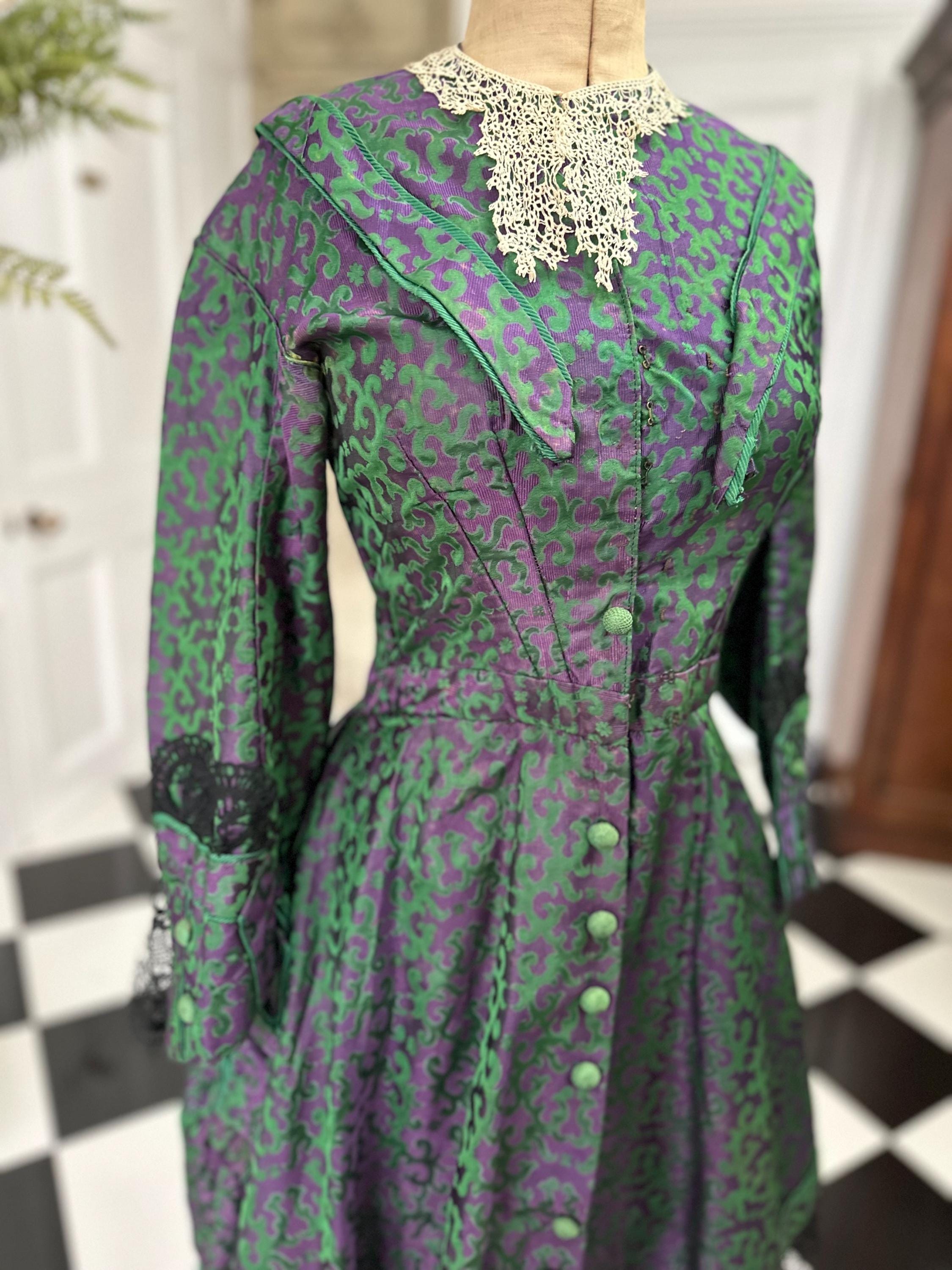 Victorian coat Long Back Short Front with Bobbin Lace Trimming and Bows