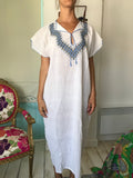 1970s hand loomed boho style  muslin dress with hand embroidered to the front