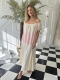 1930s Two-Tone Silk Gown: Pink, Cream, Hand-Embroidered, Scalloped Maxi Dress