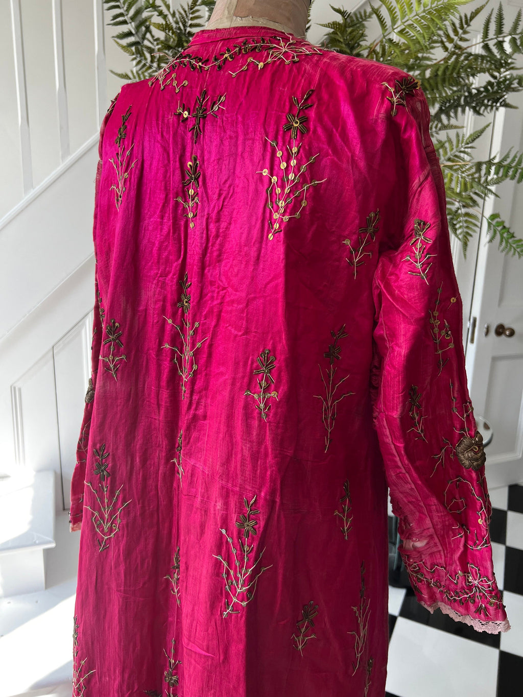 Antique Ottoman Silk Bindalli Dress: Hot Pink Zardozi Embroidery