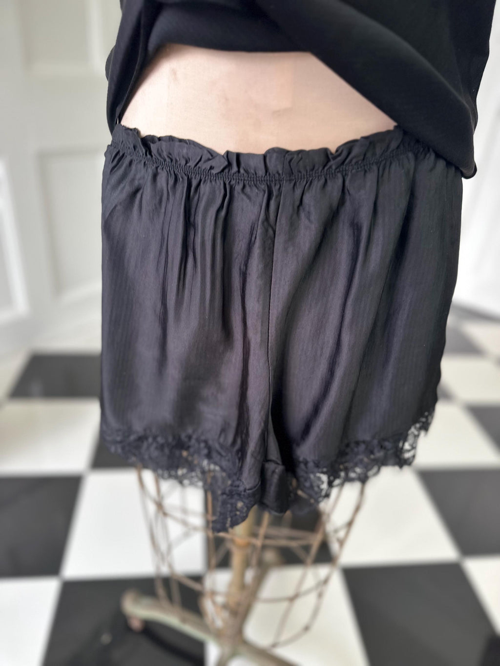 Vintage style Pierre Cardin  black silky camisole with lace details and matching top pants