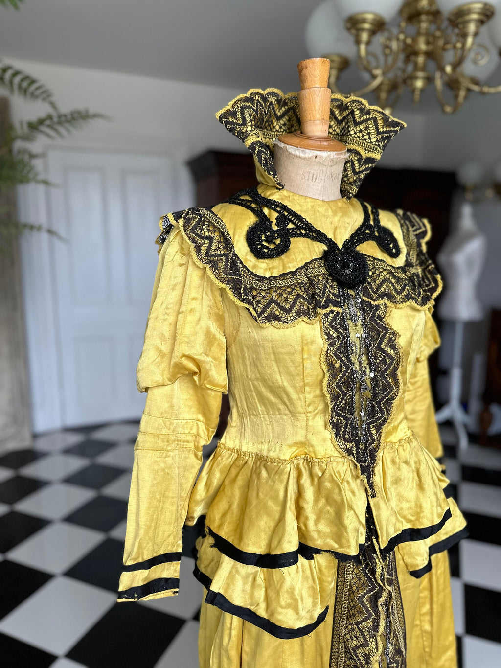 Yellow and black lace Victorian theatre  costume