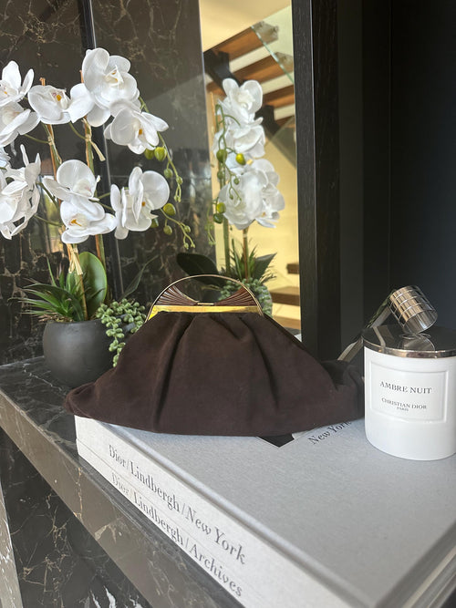1930s Brown Suede leather handbag slouch style